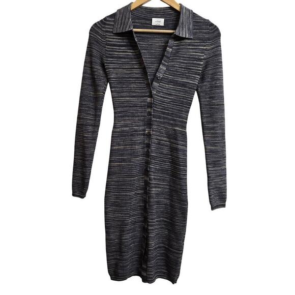 NWOT Aritizia Wilfred Cove Knit Polo Midi Dress S Striped Button-Up Bodycon - Picture 1 of 12